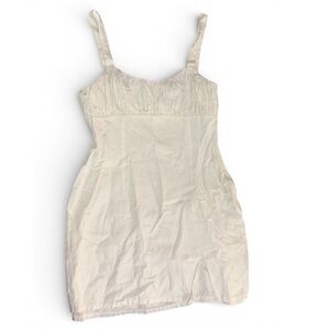 Peppermayo White Mini Dress US 6 (Small), Ruched Bust, Front Slit, Double Layer